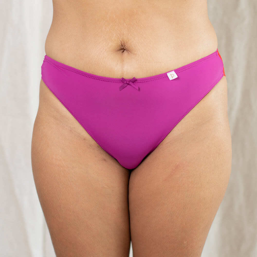 The Dita Brief in Deep Indigo Magenta and Coral Red Front